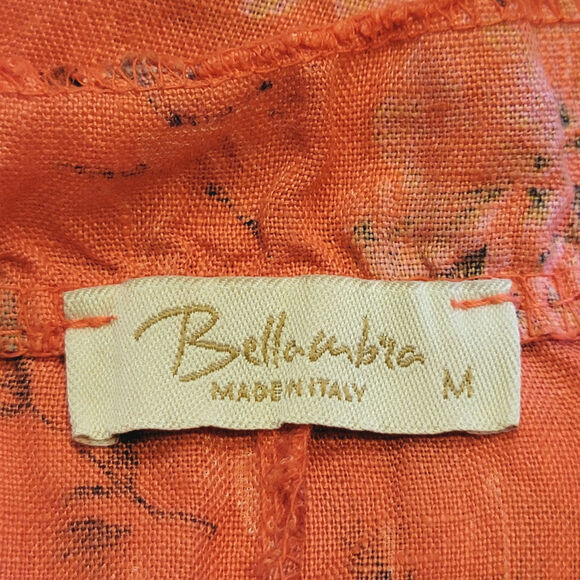 Bellambra Linen Floral Shift Dress Made in Italy Ruffle Midi Casual Summer M - Picture 10 of 12